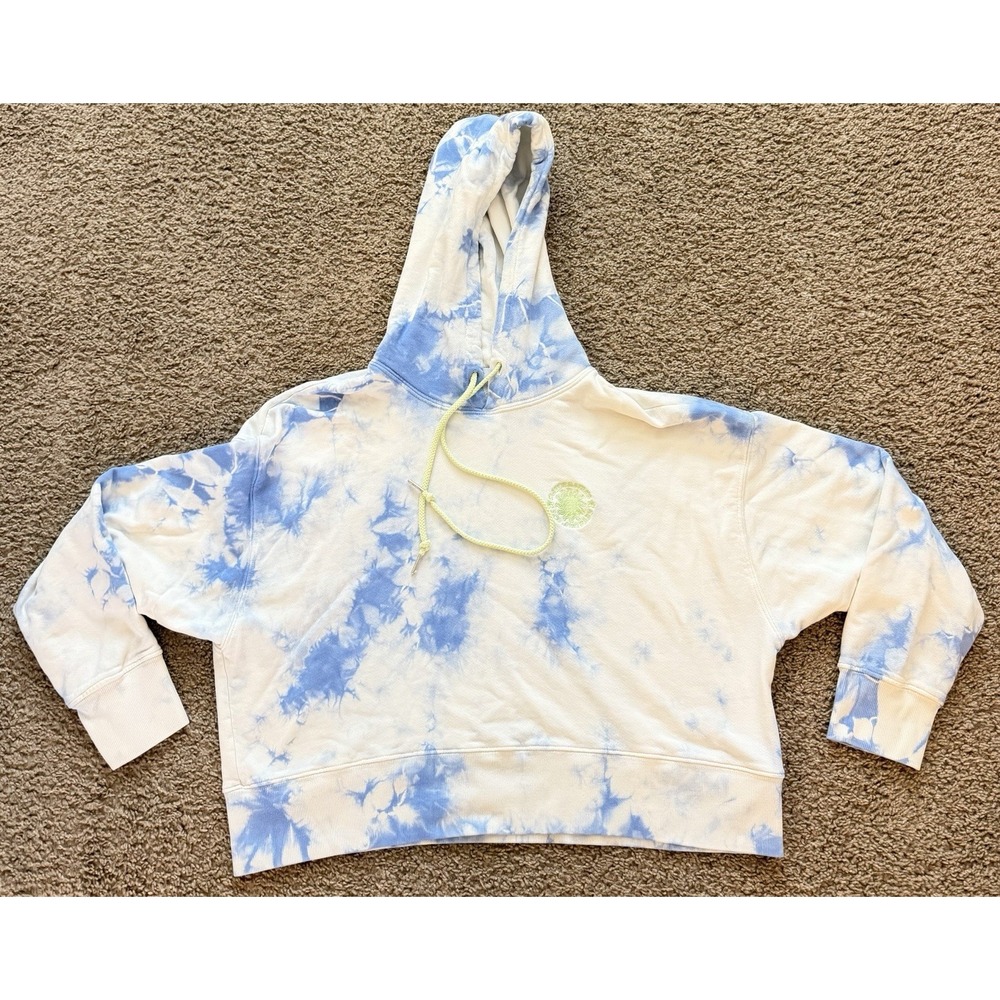 Daydreamer Long Sleeve Tie Dye Blue Hoodie Oversized Crop Medium 100% Cotton